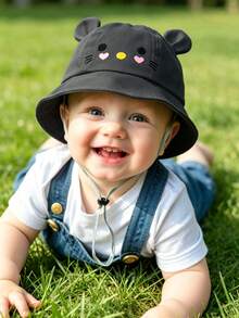 1pc Toddler Cute Cat Bucket Hat, With Adjustable Chin Strap Sun Hat, Unisex Kids Casual Beach Hat, Suitable For Outdoor Daily Use - Multicolor - View 3