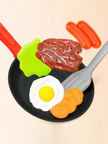 1pc Children's Kitchen Toy Pretend Cooking Frying Pan Set With Vegetables And Accessories, 8pcs, Perfect Gift For Boys And Girls Kitchen Toys,Halloween,Toy Kitchen,Kitchen Toys,Halloween,Kids Kitchen - Black - View 7
