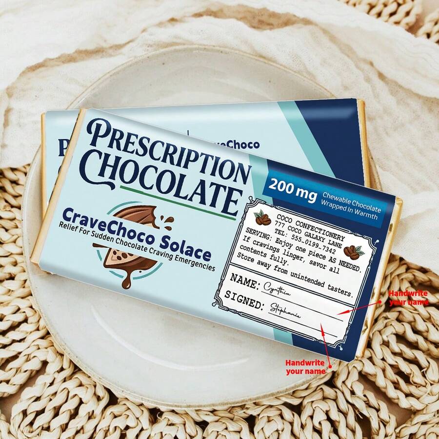 10张趣味处方迷你巧克力标签贴纸 - 新奇CraveChoco Solace巧克力棒包装贴纸，适用于生日、办公室恶作剧和派对装饰，创意搞怪礼物 - A - 查看 1