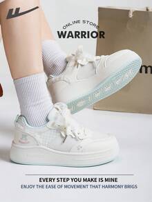 Warrior 女士板鞋，春夏款，舒适百搭，休闲时尚，四季皆宜，耐磨耐穿，适合全天穿着的训练鞋和跑步鞋。 - 白/青 - 查看 7