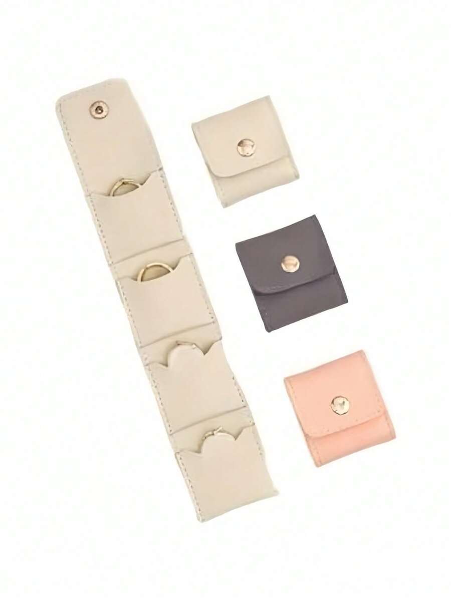 Mini Travel Jewelry Pouch, Travel Jewelry Roll Pouch, With Buckle, Foldable Multi-Functional Travel Jewelry Bag, Small Jewelry Box (Earrings, Rings, Necklaces). - Màu hồng, 1 chiếc - Xem 1