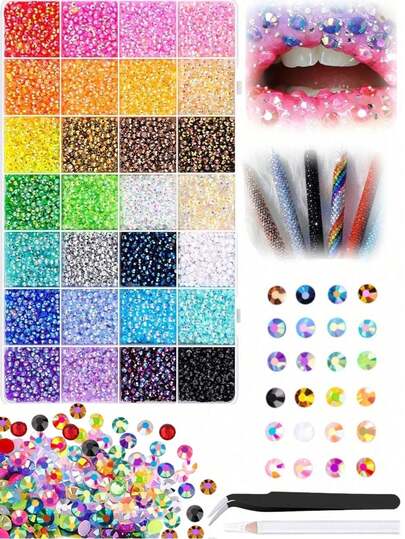 1 Box Random Mixed ABS Colorful Rhinestone Nail Art Decorations, Resin Flat Diamond Glitter DIY Crafts And Nail Accessories
