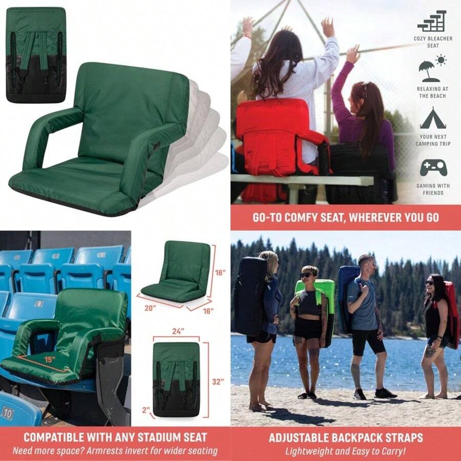 ONIVA - una Marca de Picnic Time - Asiento reclinable Ventura con Soporte Trasero Asiento blanqueador - Verde cazador - Ver 1