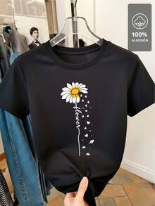 Daisy Flower Script - Camiseta 100% algodón puro de manga corta - Negro - Ver 2