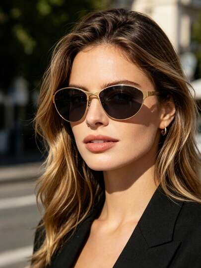 1 PC Women's Oval Fashion Glasses Lightweight Durable Metal Frame With Gray Lenses Vintage Style Suitable For Commute Outdoor Activities With Glasses Box