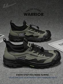 WARRIOR 勇士时尚复古男士运动鞋，春夏舒适跑步鞋，简约休闲又不失时尚感，四季皆宜，耐磨耐穿，适合全天穿着的训练运动鞋，软底设计。 - 軍綠/黑 - 查看 1