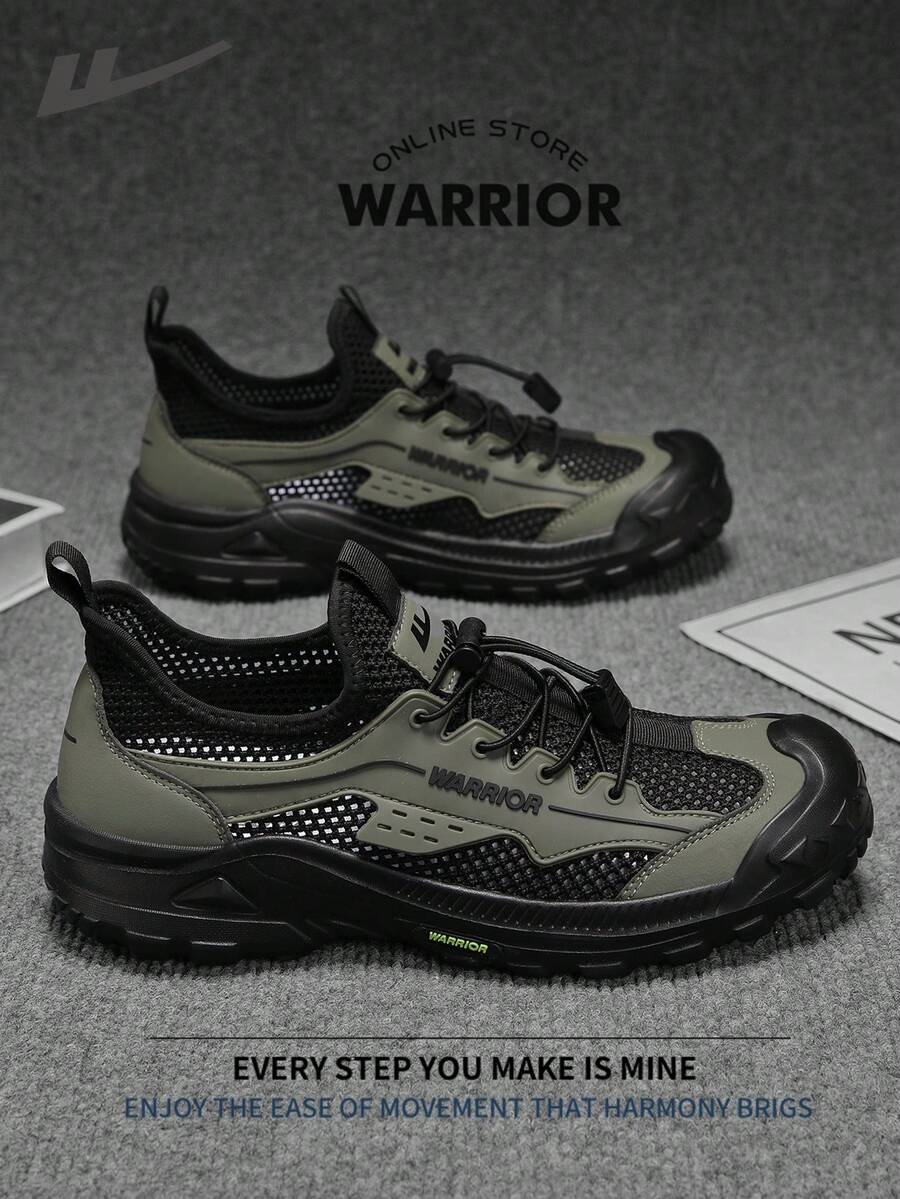 WARRIOR 勇士时尚复古男士运动鞋,春夏舒适跑步鞋,简约休闲又不失时尚感,四季皆宜,耐磨耐穿,适合全天穿着的训练运动鞋,软底设计。 - 軍綠/黑 - 查看 1