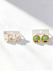 Hypoallergenic Stainless Steel Stud Earrings For Women, 18K Gold Plated Tarnish Free Waterproof Aesthetic Everyday Wear Jewelry Gift - Multicolor - View 7