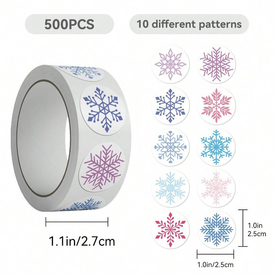500 piezas de pegatinas brillantes de copos de nieve, calcomanías de papel redondas navideñas, decoración del hogar festiva de un solo uso para celebraciones de Año Nuevo, suministros de scrapbooking - A - Ver 1