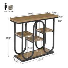 LITTLE TREE 100cm 4-Tier Entryway Console Table, Industrial Metal Frame Rustic Shelf Table, Multifunctional Furniture For Small Home Spaces - Brownish Black - View 2