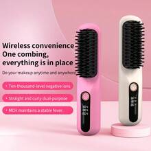 Prancha alisadora e modeladora de cachos sem fio 2 em 1, aquecimento rápido, adequada para todos os tipos de cabelo, visor LED, design anti-queimadura, carregamento USB. - Multicolorido - Ver 2