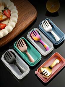 4oz 逼真 3/1件組 便攜式不鏽鋼餐具組，304不鏽鋼材質，可折疊餐具附收納盒，包含叉子、湯匙和收納盒 - 適合辦公室、廚房、野餐、露營和戶外活動，也是絕佳的節日禮物，適合作為聖誕節或開學禮物。糖果玩具 - 青少年和成人適用的柔軟紓壓指尖棒，慢回彈感官紓壓玩具，適合自閉症或惡作劇的有趣搞怪禮物 - 彩色 - 查看 3