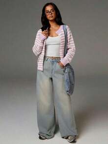 Cárdigan ligero a rayas para mujer, estilo casual para ir al trabajo, cárdigan a rayas para mujer, cárdigan de verano, cárdigan verde azulado, cárdigan blanco para otoño/invierno. - Rosa - Ver 6