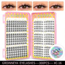 GROINNEYA 300/280/260/240/180pcs C-Curl 3D Lash Clusters 6 Styles DIY False Eyelashes Fairy Cartoon Style Cluster Lashes Thick&Wispy Individual Lashes Soft & Fluffy Eyelash Extension Natural Look Reusable Suitable For Makeup Natural Effect - C - View 11