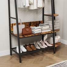 Industrial Style Freestanding Open Clothes Rack With Shelves - Retro Brown Clothes Rack For Bedroom, Living Room And Home Office - Multifunctional Organizer For Storing Clothes And Shoes - 黑色+棕色 - 查看 6