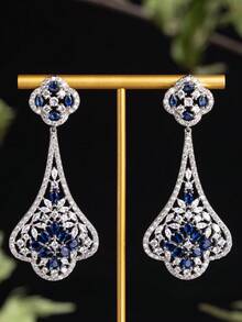 1 Pair Unique Design Women's Earrings, Jewelry, Floral, Hollow Design, Zirconia Earrings, Elegant Luxury, Suitable For Women's Daily And Banquet Wear, All Seasons, Gift - Earring - View 15