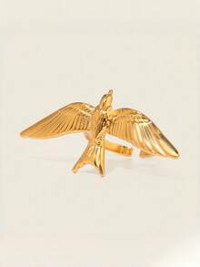 1pc Stainless Steel Bird & Dove Peace Open Ring, Fashionable & Elegant Ring For Women, Adjustable Size 18K Gold Plated - Multicolor - View 5