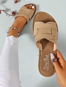 Ximi Ruo Women's Casual Flat Woven Roman Sandals, Fashion Slip-On Slippers, Holiday Essential, Suitable For Spring, Summer, Outdoor, Beach, Apartment - Apricot - View 3