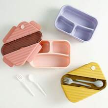 1 pieza Fiambrera portátil con tapa, utensilios integrados de cuchara y tenedor, caja bento aislada a prueba de fugas de 3 compartimentos, recipiente para ensaladas, apto para lavavajillas/microondas, adecuado para picnic al aire libre, escuela, oficina, trabajo, uso doméstico, fiambrera para mujeres, recipiente para preparación de comidas, regalo para mujeres - Multicolor - Ver 3