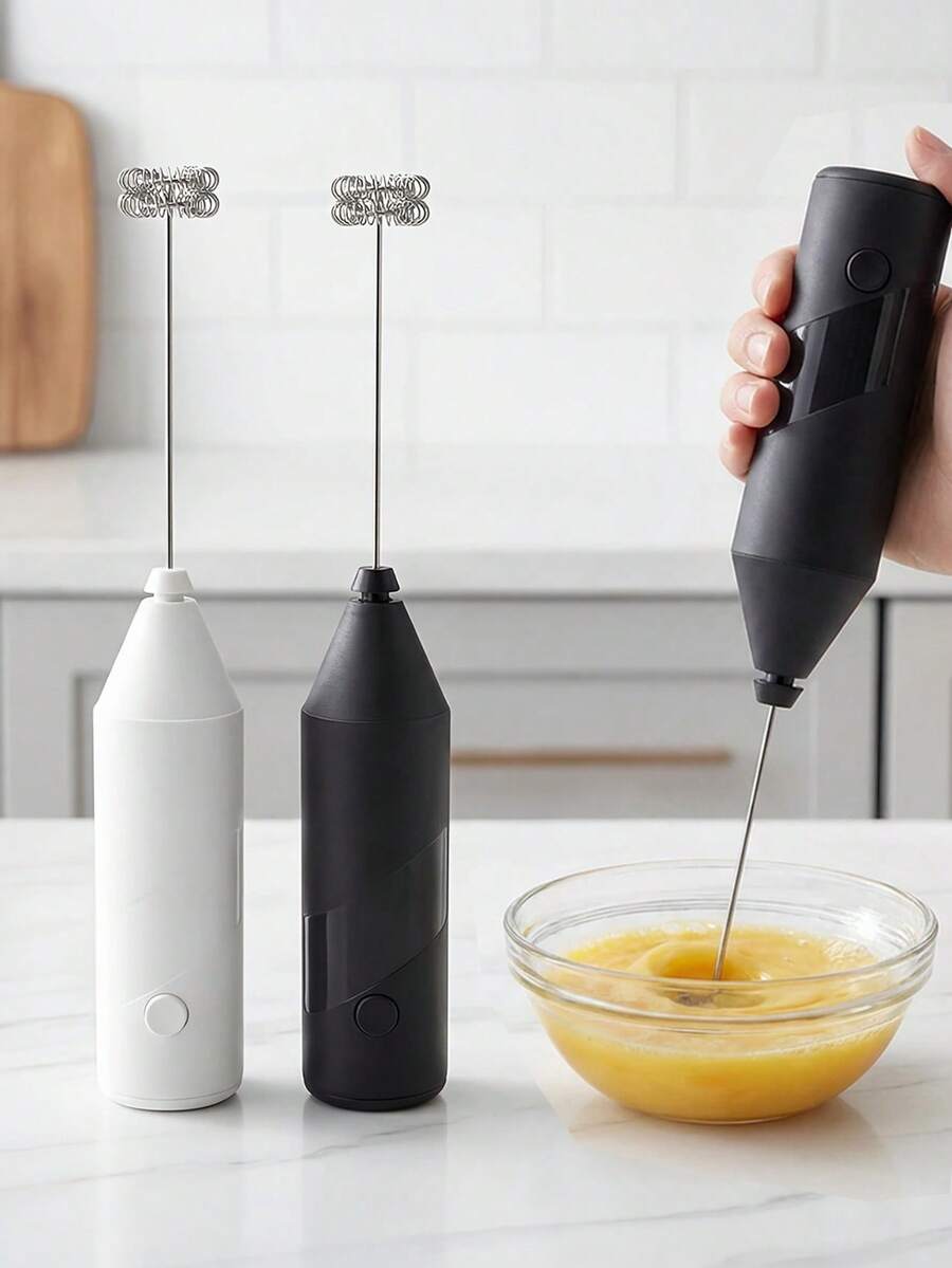 1个手持式电动奶泡器 - 便携式奶泡器，适用于制作咖啡、拿铁、卡布奇诺、抹茶等饮品的奶泡，配有不锈钢搅拌器，是旅行、露营、野餐的理想之选 - 适用于咖啡和茶饮