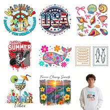 9PC DIY iron on transfers for tshirts,  Warning I Bought The Drink Package Usa Flag With Stars And Stripes Seashells And Starfish Killer Summer With Skull And Checkered Pattern Floral Whale Forever Chasing Sunsets Sunset Scene With Fish And Flowers Summer Vibes Cocktail And Palm Tree , Easy Heat Transfer for Clothing, T-Shirts, Jeans, Backpacks, Hats & Pillows,  Washable Stickers Perfect for Casual Style, Ideal Gift for Women and Men. - Zufälliger Stil - Übersicht 1