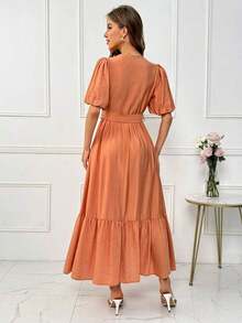 Women Long Dresses - Orange - View 2