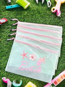 Bolsa de playa de PVC impermeable y de moda con patrón de concha "Beach", tamaño A4, bolsa de cosméticos transparente, bolsa de aseo, cremallera de nailon, adecuada para natación, buceo, vacaciones de verano, ligera, esencial de playa, esencial para viajes/vuelta al colegio, compañero de vacaciones - Multicolor - Ver 9