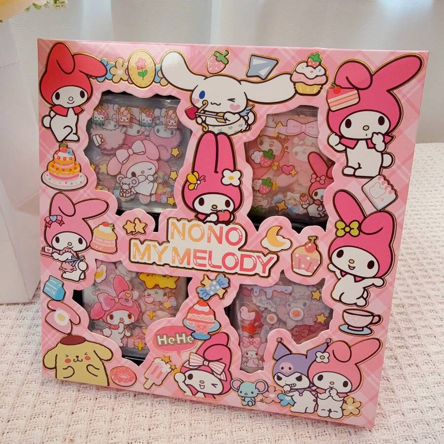 100pcs Non-Duplicate Waterproof Stationery Sticker Gift Box Featuring Hello Kitty, Cinnamoroll, Kuromi, Birthday Gift - View 1