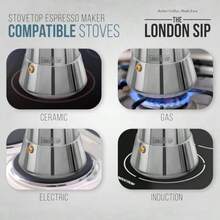 London Sip - Cafetera de acero inoxidable, cafetera de café italiano, color plateado, grande 16.9 onzas - Plateado - Ver 7