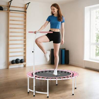 SOOZIER 40" Fitness Trampoline, Mini Rebounder Trampoline For Adults With 5-Level Adjustable Handle, Indoor Exercise Bungee Rebounder, Max Load 220lbs, Pink