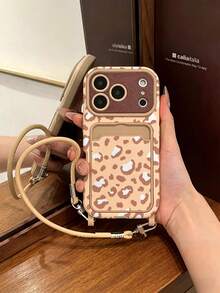 1pc Leopard Print Lamb Leather Painted Pattern PU Leather Lanyard Card Holder, Classic Anti-Drop Soft Protective Phone Case Compatible With Apple 17Pro/17/Air/17Promax/11/12/13/14/16 Pro Max/16 Pro/15 Series Lens Protection, Holiday Gift - Multicolor - View 1
