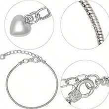 1/5/10 Pcs Gold Silver Snake Bone Chain Bracelet With Heart Lobster Clasp, Suitable For DIY Bracelet Making, Ideal For Gifting - Bracelet - View 4