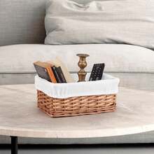 Medium Brown Wicker Storage Basket Off White Cloth Lining Xmas Gift Hamper - Small - View 4