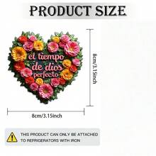 3.15-Inch 2D Acrylic & Rubber Magnet Floral & Heart Design, Inspirational Circular Artwork With Vibrant Yellow And Red Flowers, Suitable For Religious Beliefs - A - View 6