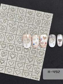 4pcs Classic Shiny Gold Nail Art Stickers, Self-Adhesive Nail Decals With Glitter, Star, Heart, Bow, Line Designs For Nail Art Decoration - Multicolor - View 5