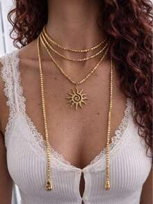 Collar de cuentas para mujer, adecuado para uso diario y vacaciones - Oro - Ver 2