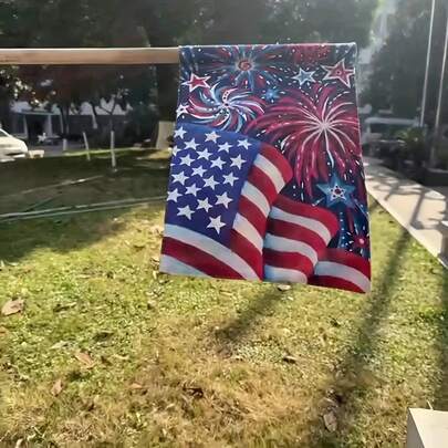 1Pc 4th Of July Garden Flag, God Bless America Patriotic Outdoor Decor With Fireworks Flowers 250th Pattern For Yard Lawn Terrace Farmhouse Summer Party (Red White Blue)