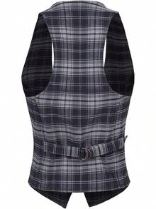 Women's Racerback Tuxedo Vest Slim Fit Stretch Waistcoat Versatile Dressy Casual Sleeveless Layered Outfit - 灰色/海軍藍 - 查看 3