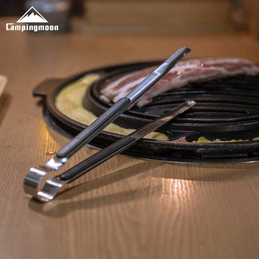 Kẹp nướng thịt CAMPINGMOON bằng thép không gỉ 304 dày, chịu nhiệt, kiểu Hàn Quốc, kẹp bánh mì, thịt nướng SJ10, dụng cụ cắm trại