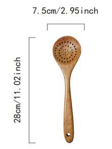 COOKDEVI 10件/1件 天然柚木烹飪餐具，人體工學手柄，不滲透表面，精美廚房禮品 - 耐用且易於清潔，天然柚木紋理，適合日常和特殊場合，廚房用品，耐熱餐具 - 咖啡棕 - 查看 16