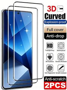 2 piezas Película protectora de vidrio templado 3D curvo Ultra HD, dureza 9H, resistente a explosiones y arañazos, compatible con Xiaomi 13 14 Ultra Poco M8 X7/ Note 15 14 13 Pro+4G 5G, sin burbujas, compatible con reconocimiento de huella digital [Versión internacional, no versión local] - transparente - Ver 25