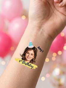 Pegatinas de tatuaje temporal con foto personalizada, diseño de retrato de dibujos animados personalizado para graduación, decoración corporal de estilo de celebración divertida para fiesta y ceremonia de graduación, calcomanía de tatuaje con nombre personalizado, recuerdo único, favor personalizado con foto para amigos, compañeros de clase, familia en temporada de graduación - Burdeos - Ver 7