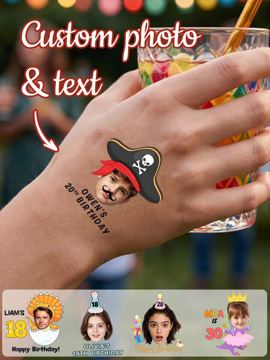 Custom Photo Temporary Tattoo Stickers, Personalized Graduation Cartoon Portrait Design, Fun Celebration Style Body Decor For Graduation Party Ceremony, Customized Name Tattoo Decal Unique Keepsake Gift, Customizable Picture Favor For Friends Classmates Family Graduation Season - Dark Grey - View 1