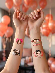 Custom Photo Temporary Tattoo Stickers, Personalized Graduation Cartoon Portrait Design, Fun Celebration Style Body Decor For Graduation Party Ceremony, Customized Name Tattoo Decal Unique Keepsake Gift, Customizable Picture Favor For Friends Classmates Family Graduation Season - Rust - View 6