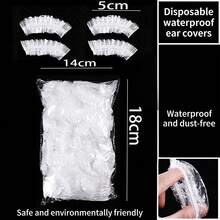 100 piezas Cubiertas de oído desechables y a prueba de agua, protectores de oído elásticos transparentes para ducha, baño, coloración del cabello, champú, protectores de oído a prueba de polvo y aceite para el hogar, salón de belleza y cuidado del cabello, talla única para la mayoría - Blanco - Ver 11