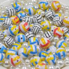 30/10pcs 16mm Volleyball Pattern Acrylic Beads, Suitable For DIY Bracelet, Necklace, Keychain Making, Sports Theme Craft Supplies, Sports Enthusiast Bracelet & Keychain DIY Accessories - Colored Volleyball Beads (16mm) - View 10