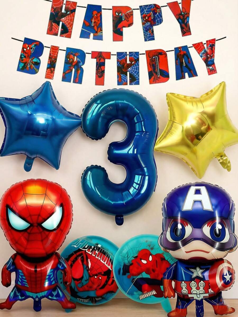 Spider Man Marvel Birthday Party Decorations Set Cartoon Balloons With 32" Big Number Decor Themed Party Supplies For Celebration Events & Gifts /Bouquet - Balloon Set - View 1