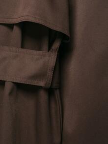 Old Money Lace-Up Vintage Minimalist Short Brown Trench Coat Spring - Brown - View 5