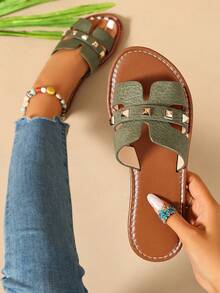 Ximi Ruo Women's Casual Flat Woven Roman Sandals, Suitable For Spring, Summer, Outdoor, Beach, Apartment, Dress Matching, Fashion Slip-On Slippers - Green - View 5