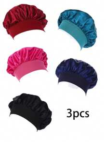 3pcs Wide-Banded Satin Hair Bonnets, Lightweight & Breathable For Summer, Made Of Smooth Satin-Like Fabric, Minimalist & Elegant Design, Stretchy Headband Won't Tighten, Anti-Frizz & Anti-Static; Suitable For Home, Sleeping, Skincare SPA, Travel, Festival, Daily Styling, Multiple Colors Available, Gently Caring For Hair, Bid Farewell To Dryness & Tangles, Beach, Festival - Multicolor - View 8